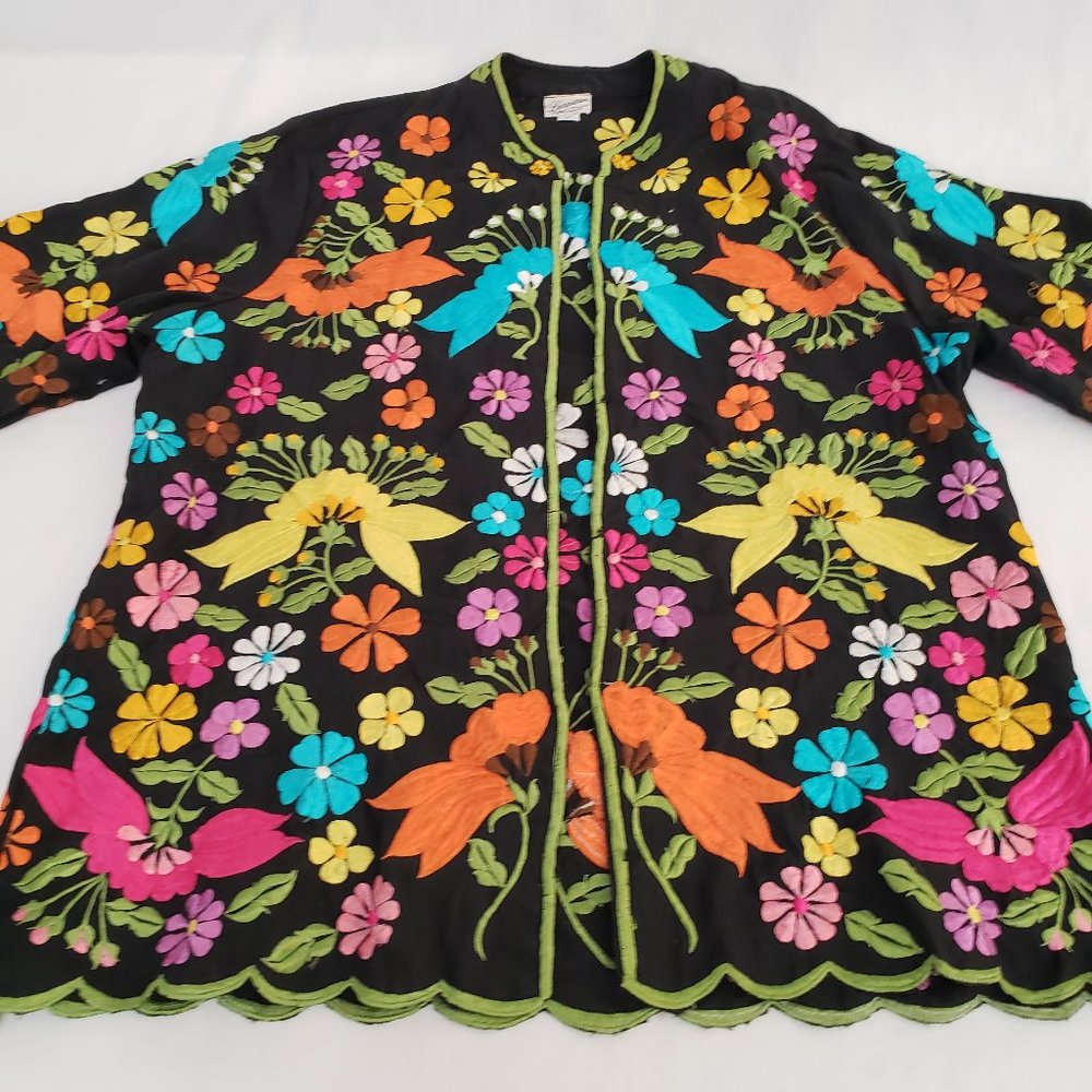 Amazing Vintage LEANDRA Heavily Embroidered Top-Size L/Large-Bust Up To 42"